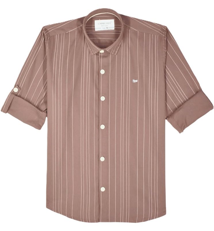 CHARCHIT Boys Cotton Regular Fit Spread Collar Full Sleeves Striped Shirt - Image 2